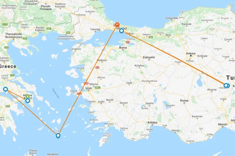Travel to Athens, Delphi, Santorini, Istanbul, Cappadocia Combined Package